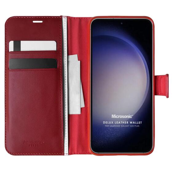 Microsonic Samsung Galaxy S23 Plus Kılıf Delux Leather Wallet Kırmızı