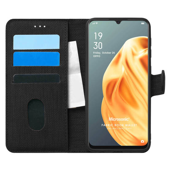 Microsonic Oppo Reno 3 Kılıf Fabric Book Wallet Siyah