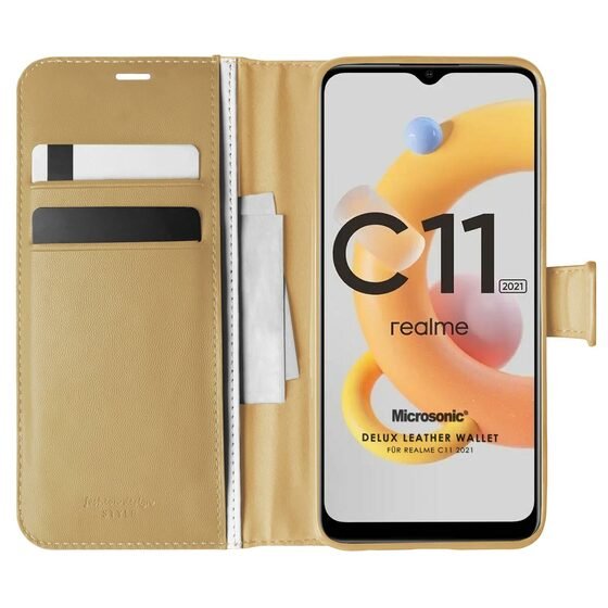 Microsonic Realme C11 2021 Kılıf Delux Leather Wallet Gold