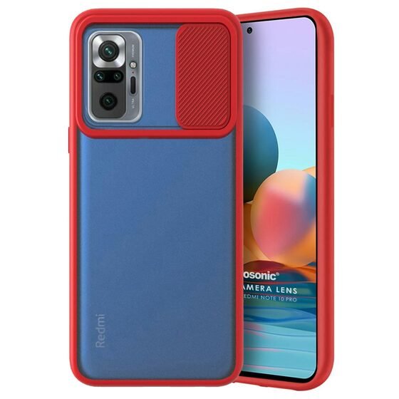 Microsonic Xiaomi Redmi Note 10 Pro Kılıf Slide Camera Lens Protection Kırmızı