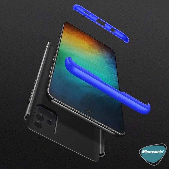 Microsonic Samsung Galaxy A71 Kılıf Double Dip 360 Protective Siyah Mavi