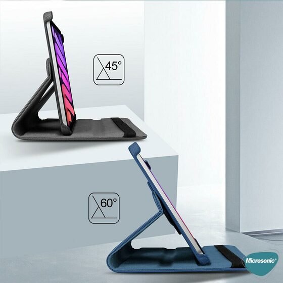 Microsonic Apple iPad Mini 6 2021 (A2567-A2568-A2569) Kılıf 360 Dönerli Stand Deri Pembe