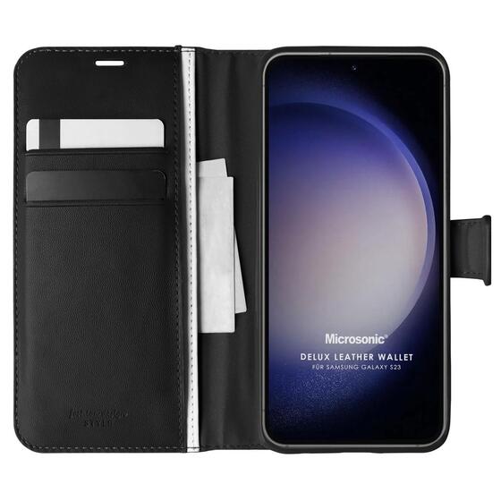 Microsonic Samsung Galaxy S23 Kılıf Delux Leather Wallet Siyah