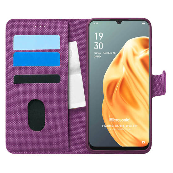 Microsonic Oppo A91 Kılıf Fabric Book Wallet Mor