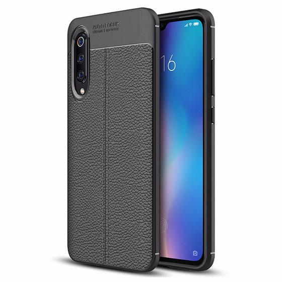 Microsonic Xiaomi Mi 9 Kılıf Deri Dokulu Silikon Siyah