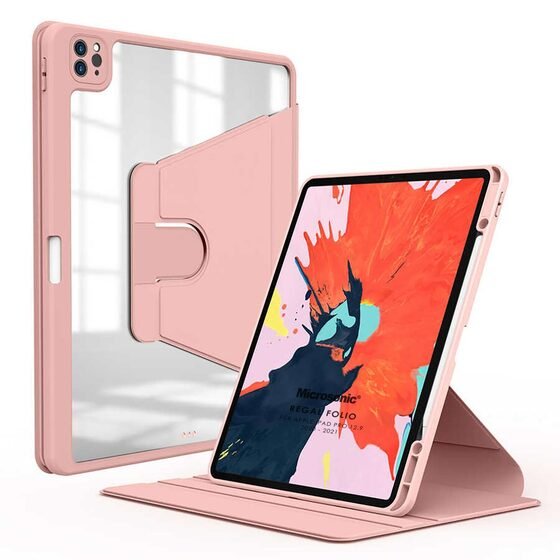 Microsonic Apple iPad Pro 12.9`` 2022 6. Nesil Kılıf (A2436-A2764-A2437-A2766) Regal Folio Pembe