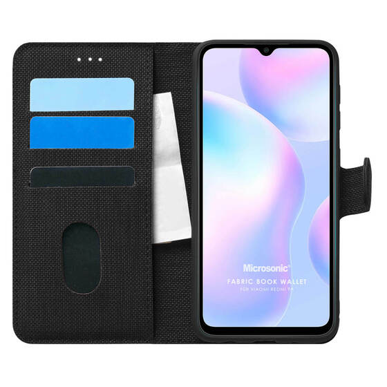 Microsonic Xiaomi Redmi 9A Kılıf Fabric Book Wallet Siyah