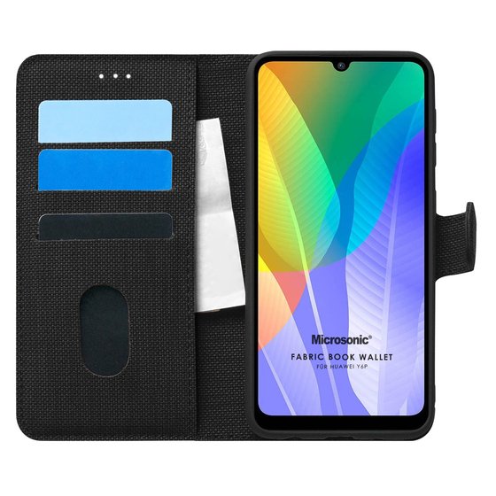 Microsonic Huawei Y6P Kılıf Fabric Book Wallet Siyah