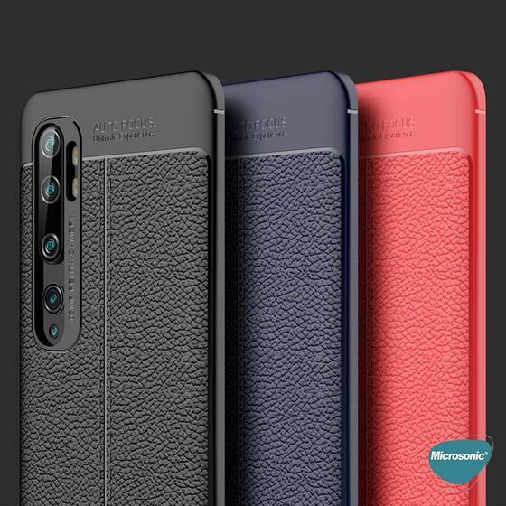 Microsonic Xiaomi Mi Note 10 Pro Kılıf Deri Dokulu Silikon Siyah