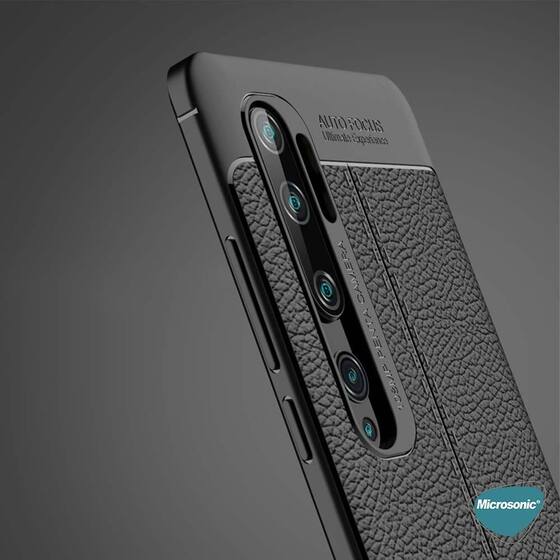 Microsonic Xiaomi Mi Note 10 Pro Kılıf Deri Dokulu Silikon Siyah