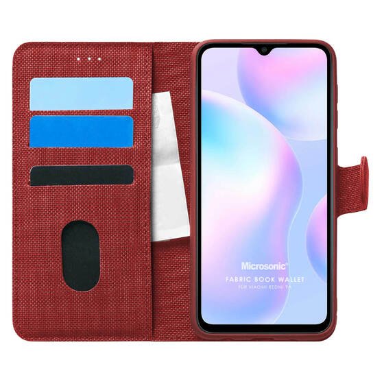 Microsonic Xiaomi Redmi 9A Kılıf Fabric Book Wallet Kırmızı