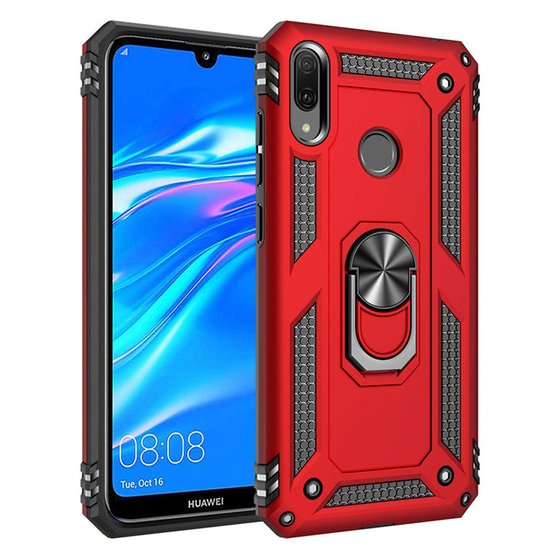 Microsonic Huawei Y7 Prime 2019 Kılıf Military Ring Holder Kırmızı