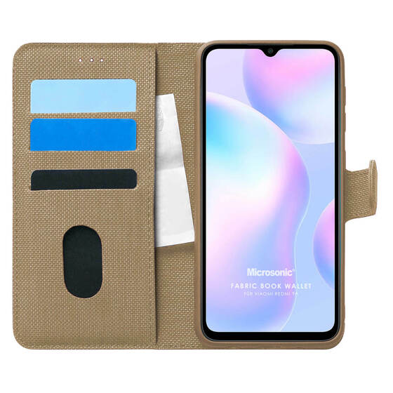 Microsonic Xiaomi Redmi 9A Kılıf Fabric Book Wallet Gold