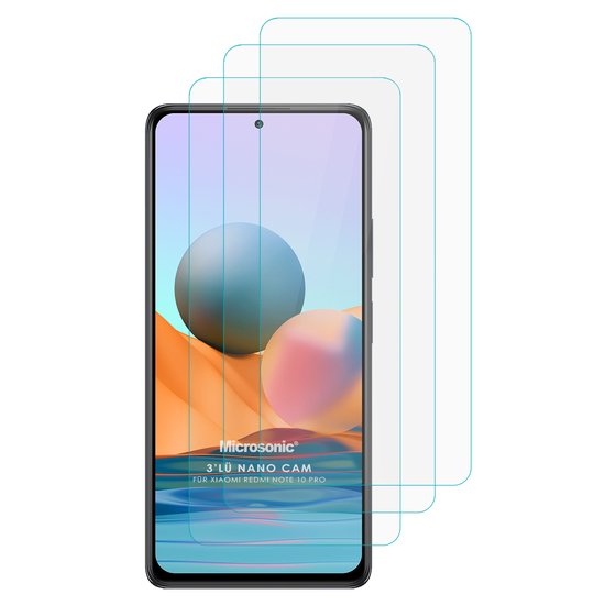 Microsonic Xiaomi Redmi Note 10 Pro Screen Protector Nano Glass Cam Ekran Koruyucu (3'lü Paket)