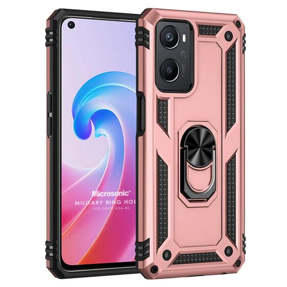 Microsonic Oppo A96 Kılıf Military Ring Holder Rose Gold