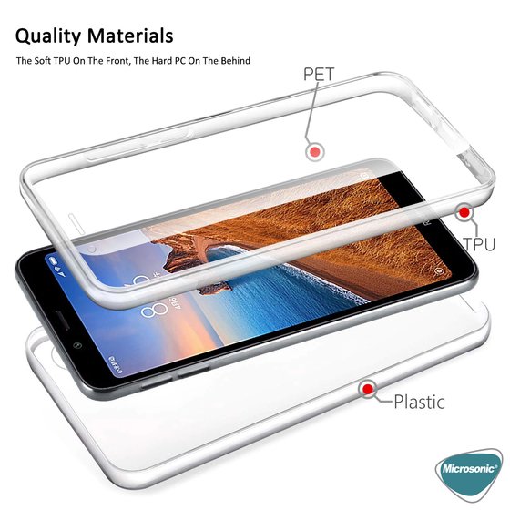 Microsonic Xiaomi Redmi 7A Kılıf 6 tarafı tam full koruma 360 Clear Soft Şeffaf