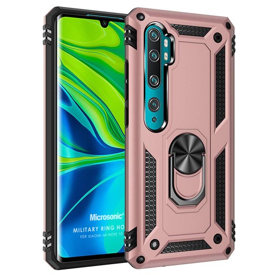 Microsonic Xiaomi Mi Note 10 Pro Kılıf Military Ring Holder Rose Gold