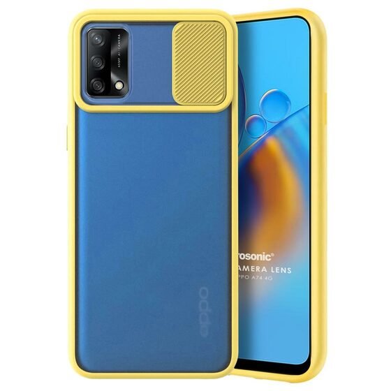 Microsonic Oppo A74 4G Kılıf Slide Camera Lens Protection Sarı