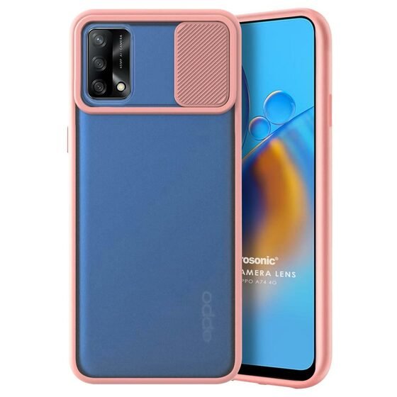 Microsonic Oppo A74 4G Kılıf Slide Camera Lens Protection Rose Gold