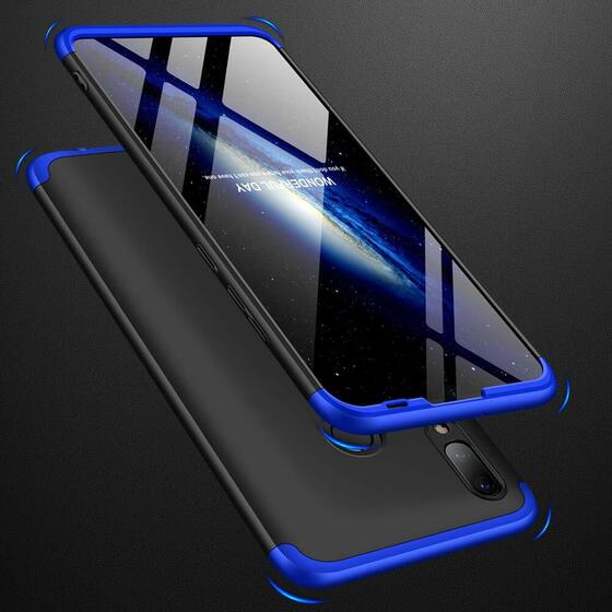 Microsonic Huawei Y7 Prime 2019 Kılıf Double Dip 360 Protective Siyah Mavi