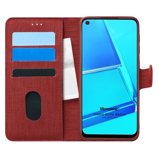 Microsonic Oppo A52 Kılıf Fabric Book Wallet Kırmızı