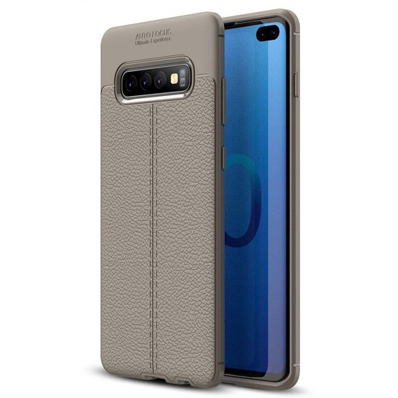 Microsonic Samsung Galaxy S10 Plus Kılıf Deri Dokulu Silikon Gri