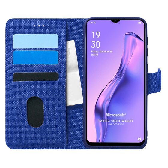 Microsonic Oppo A31 Kılıf Fabric Book Wallet Lacivert