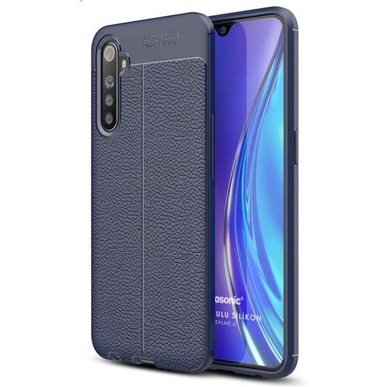 Microsonic Realme 6i Kılıf Deri Dokulu Silikon Lacivert