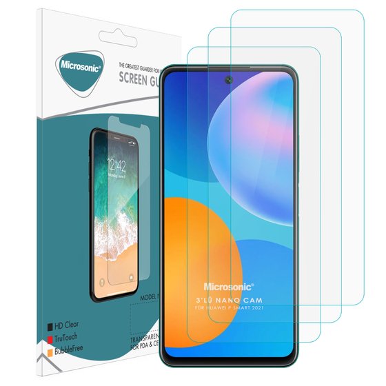 Microsonic Huawei P Smart 2021 Screen Protector Nano Glass Cam Ekran Koruyucu (3 Pack)