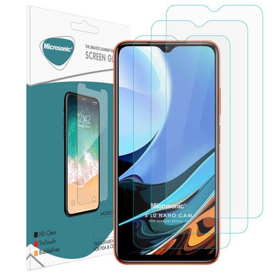 Microsonic Xiaomi Redmi 9T Screen Protector Nano Glass Cam Ekran Koruyucu (3'lü Paket)