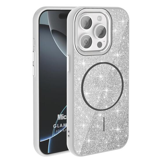 Microsonic Apple iPhone 15 Pro Max Kılıf GlamGrip Luxe Gümüş