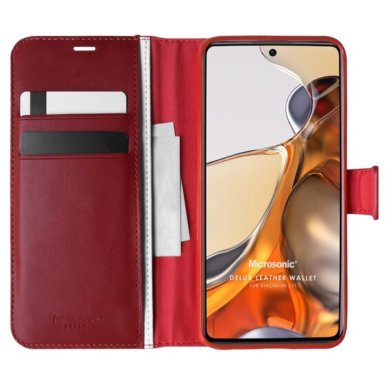 Microsonic Xiaomi Mi 11T Pro Kılıf Delux Leather Wallet Kırmızı