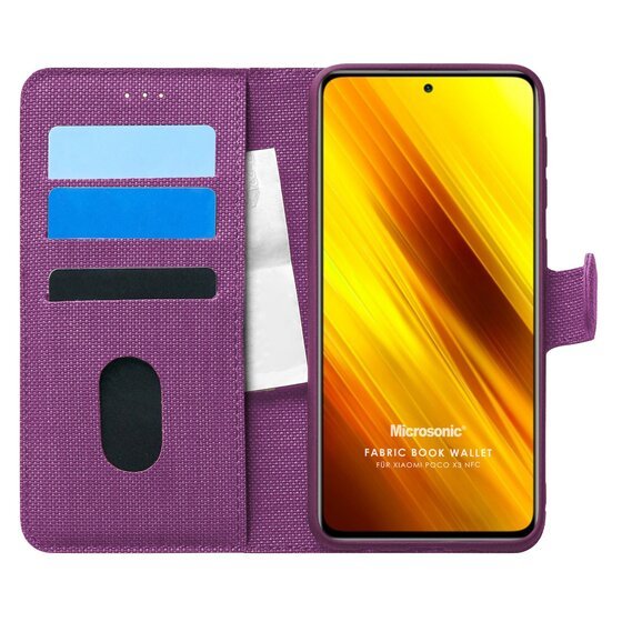 Microsonic Xiaomi Poco X3 Pro Kılıf Fabric Book Wallet Mor