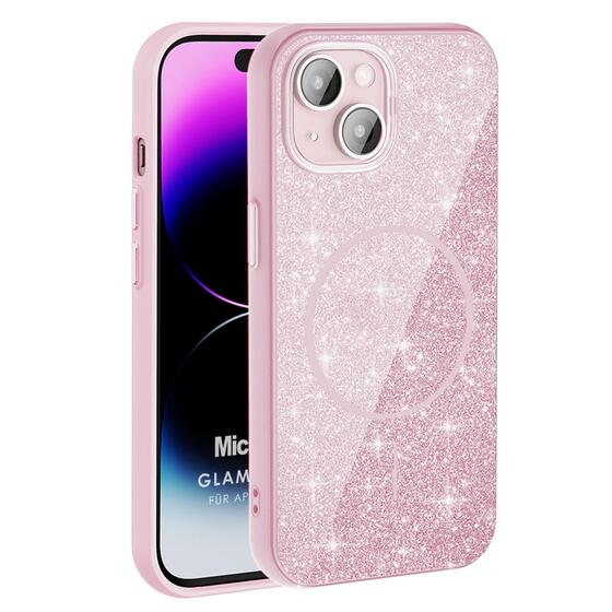 Microsonic Apple iPhone 15 Kılıf GlamGrip Luxe Pembe