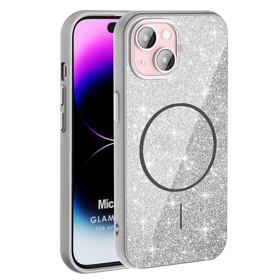 Microsonic Apple iPhone 15 Kılıf GlamGrip Luxe Gümüş