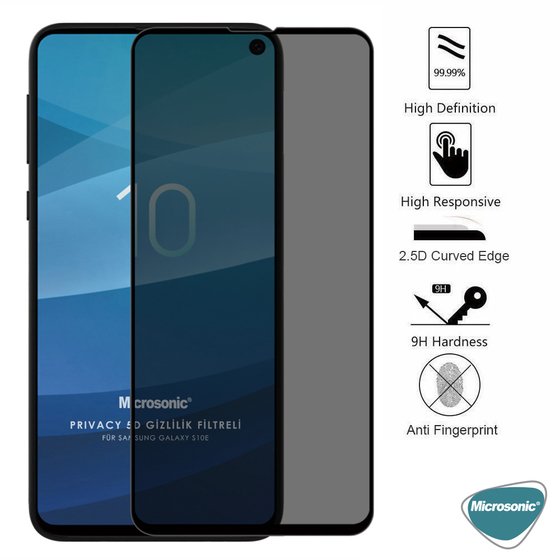 Microsonic Samsung Galaxy S10e Privacy 5D Gizlilik Filtreli Cam Ekran Koruyucu Siyah