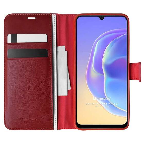 Microsonic Vivo V21e Kılıf Delux Leather Wallet Kırmızı