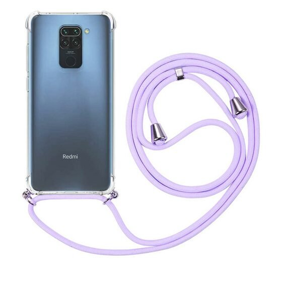 Microsonic Xiaomi Redmi Note 9 Kılıf Neck Lanyard Lila