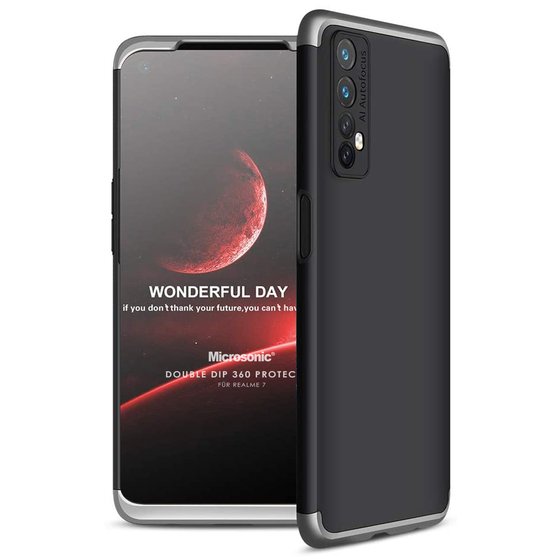 Microsonic Realme 7 Kılıf Double Dip 360 Protective Siyah Gri