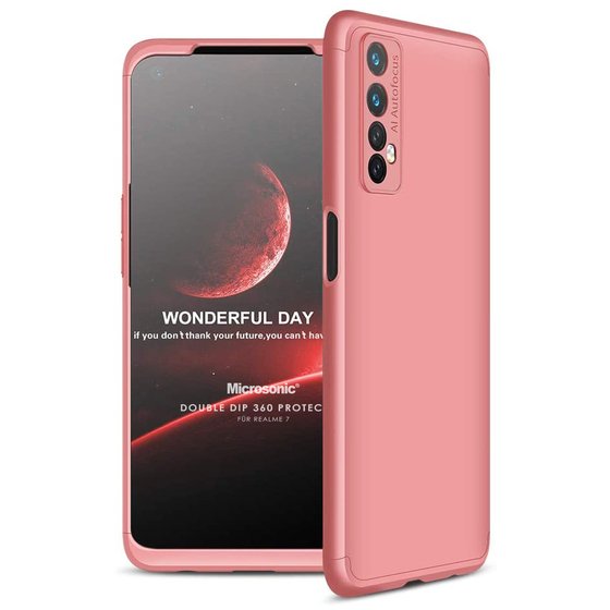 Microsonic Realme 7 Kılıf Double Dip 360 Protective Rose Gold