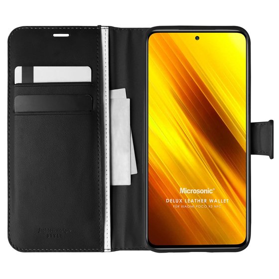 Microsonic Xiaomi Poco X3 Pro Kılıf Delux Leather Wallet Siyah