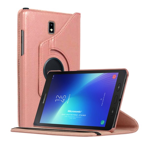 Microsonic  Samsung Galaxy Tab Active2 T390 Kılıf 360 Rotating Stand Deri Rose Gold