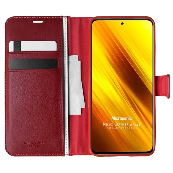 Microsonic Xiaomi Poco X3 Pro Kılıf Delux Leather Wallet Kırmızı