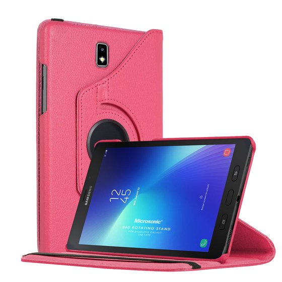 Microsonic  Samsung Galaxy Tab Active2 T390 Kılıf 360 Rotating Stand Deri Pembe