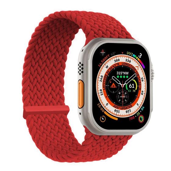 Microsonic Apple Watch Series 10 46mm Kordon, (Medium Size, 147mm) Knitted Fabric Single Loop Kırmızı