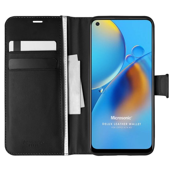 Microsonic Oppo A74 4G Kılıf Delux Leather Wallet Siyah