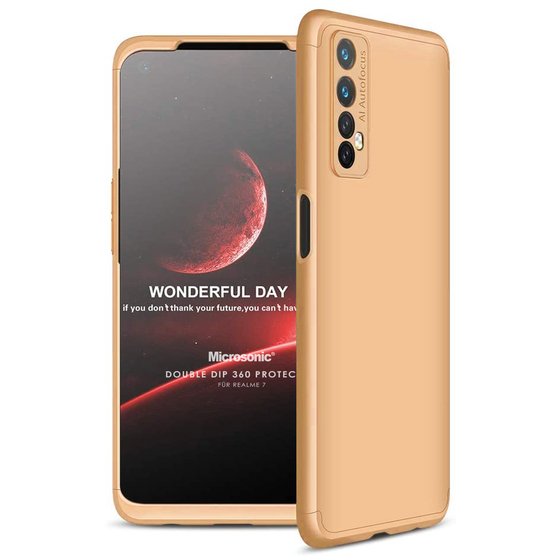 Microsonic Realme 7 Kılıf Double Dip 360 Protective Gold