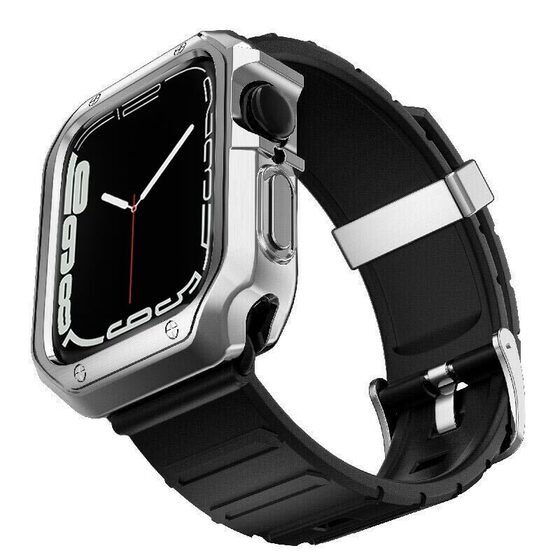 Microsonic Apple Watch 7 41mm Kordon Fullbody Quadra Resist Siyah Gümüş