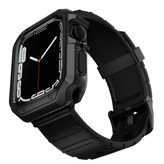 Microsonic Apple Watch 7 41mm Kordon Fullbody Quadra Resist Siyah