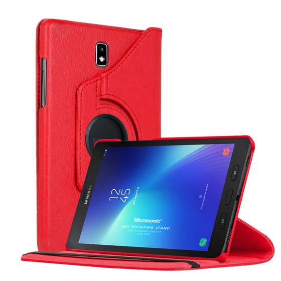 Microsonic  Samsung Galaxy Tab Active2 T390 Kılıf 360 Rotating Stand Deri Kırmızı